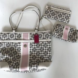 Coach purse with matching wallet and cosmetic bag